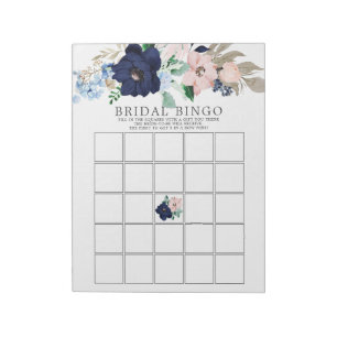 Navy Blue & Blush Bridal Shower Bingo Game Notepad