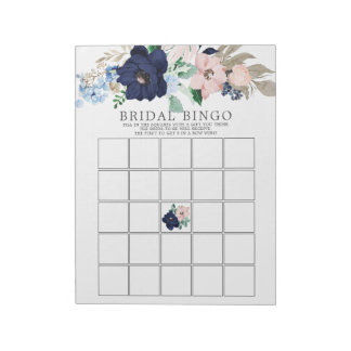 Navy Blue & Blush Bridal Shower Bingo Game Notepad