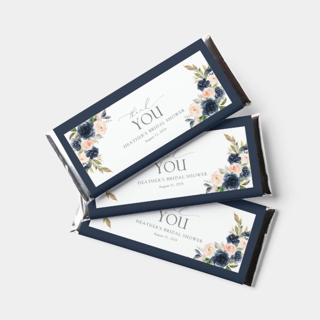  Navy Blue Blush Bridal Shower Hershey Bar Favors (Front)