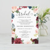 Navy Blue Blush Burgundy Bridal Shower by mail Invitation (Standing Front)
