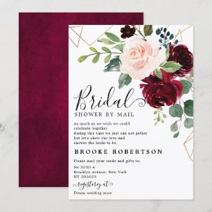 Navy Blue Blush Burgundy Bridal Shower by mail Invitation