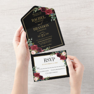 Navy Blue Blush Burgundy Gold Geometric Wedding Al All In One Invitation