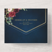 Navy Blue Blush Burgundy Gold Geometric Wedding All In One Invitation (Back)