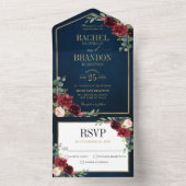 Navy Blue Blush Burgundy Gold Geometric Wedding All In One Invitation (Inside)