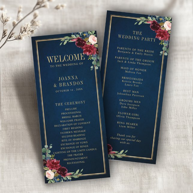 Navy Blue Blush Burgundy Gold Geometric Wedding Program (Navy Blue Blush Burgundy Gold Geometric Wedding Program)
