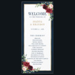 Navy Blue Blush Burgundy Gold Geometric Wedding Program<br><div class="desc">Dark navy blue burgundy floral geometric wedding Invitation featuring elegant bouquet of navy blue, royal blue , white , blush, burgundy, marsala rose and sage green eucalyptus leaves and elegant gold glitter geometric neutral frame. Please contact me for any help in customization or if you need any other product with...</div>