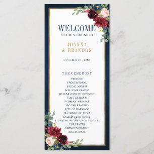 Navy Blue Blush Burgundy Gold Geometric Wedding Program