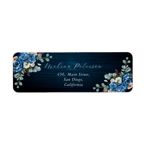 Navy Blue Blush Dusty Floral Wedding Address Label