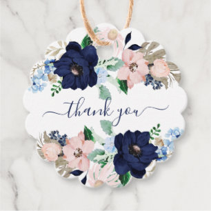 Navy Blue Blush Floral Baby Shower Favor Gift Tag