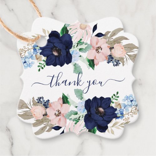 Navy Blue Blush Floral Baby Shower Favor Gift Tag