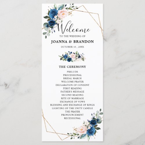 Navy Blue Blush Floral Geometric Wedding Program