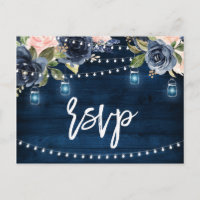 Navy Blue Blush Floral Rustic String Light RSVP