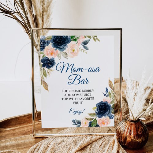 Navy Blue  Blush Floral Shower Momosa Bar Sign