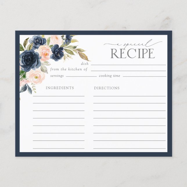 Navy Blue & Blush Floral Shower Recipe Card (Front)