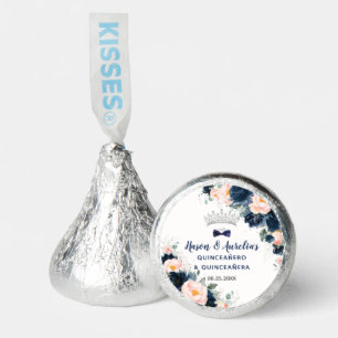Navy Blue Blush Floral Twins Boy Girl Quinceañera Hershey®'s Kisses®