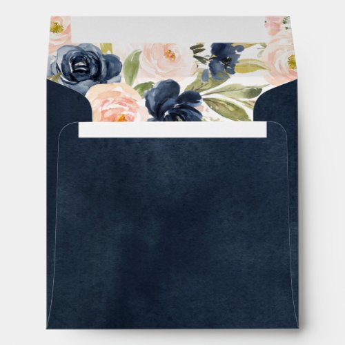 Navy Blue  Blush Floral Watercolor Bridal Shower  Envelope