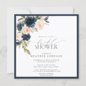 Navy Blue & Blush Floral Watercolor Bridal Shower Invitation (Front)