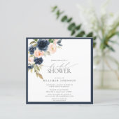 Navy Blue & Blush Floral Watercolor Bridal Shower Invitation (Standing Front)