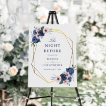 Navy Blue & Blush Floral Wedding Rehearsal Sign