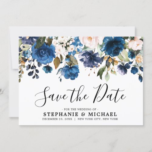 Navy Blue blush Florals Botanical Save the Date