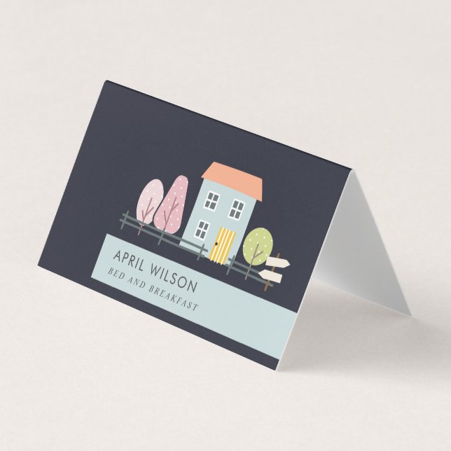 NAVY BLUE BLUSH GARDEN HOME STAY BED & BREAKFAST BUSINESS CARD (Front)