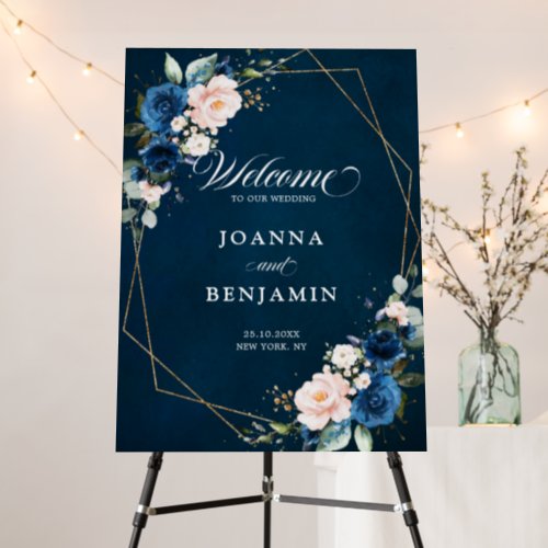 Navy Blue Blush Geometric Wedding Welcome Foam Board