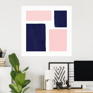 Navy Blue Blush Minimalist Color Block Poster