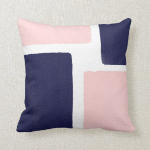 Navy Blue Blush Minimalist Color Block Throw Pillow