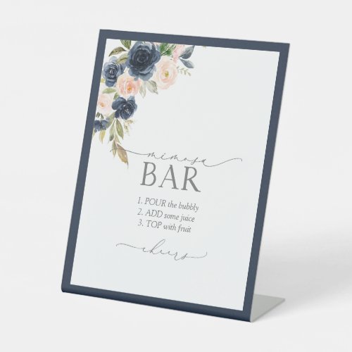 Navy Blue Blush Pink Bridal Shower Mimosa Bar Pedestal Sign