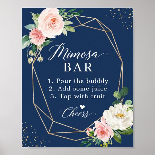 Navy Blue Blush Pink Bridal Shower Mimosa Bar Sign
