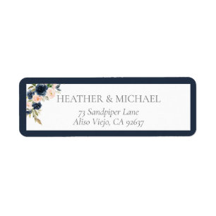 Navy Blue Blush Pink Bridal Shower Return Address Label