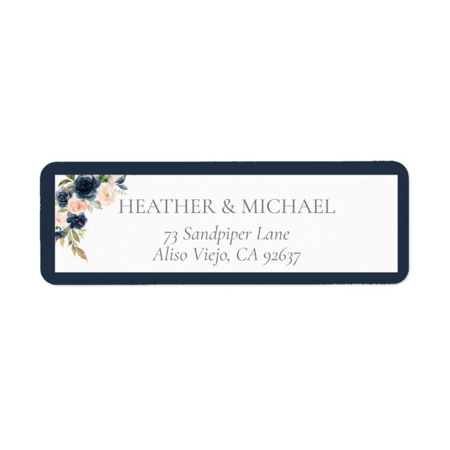 Navy Blue Blush Pink Bridal Shower Return Address Label (Front)