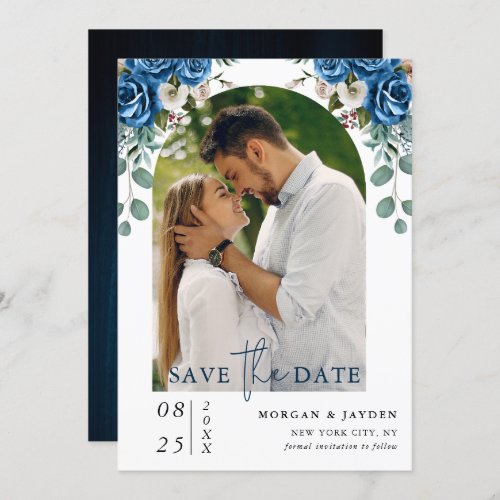 Navy Blue Blush pink Dusty Floral Wedding  Save The Date