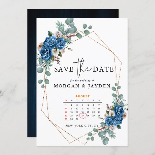 Navy Blue Blush pink Dusty Floral Wedding Save The Date