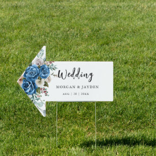 Navy Blue Blush Pink Dusty Floral Wedding  Sign