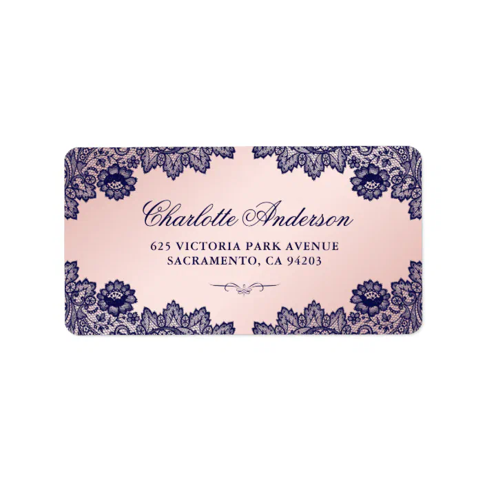 Navy Blue Blush Pink Elegant Vintage Floral Lace Label | Zazzle.com