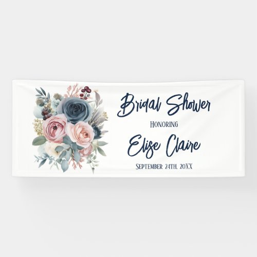 Navy Blue Blush Pink Floral Bridal Shower Banner