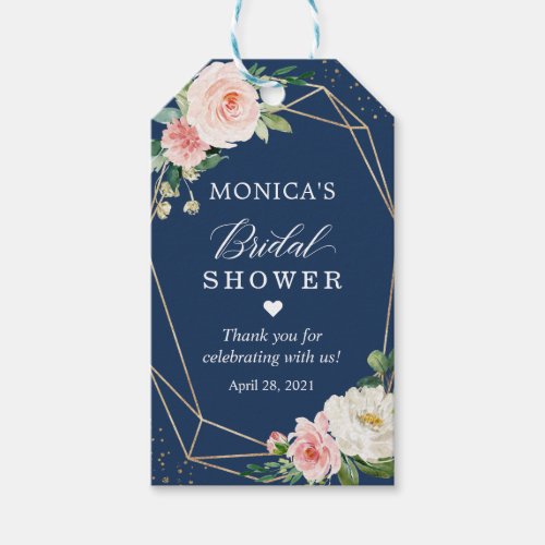 Navy Blue Blush Pink Floral Bridal Shower Favor Gift Tags