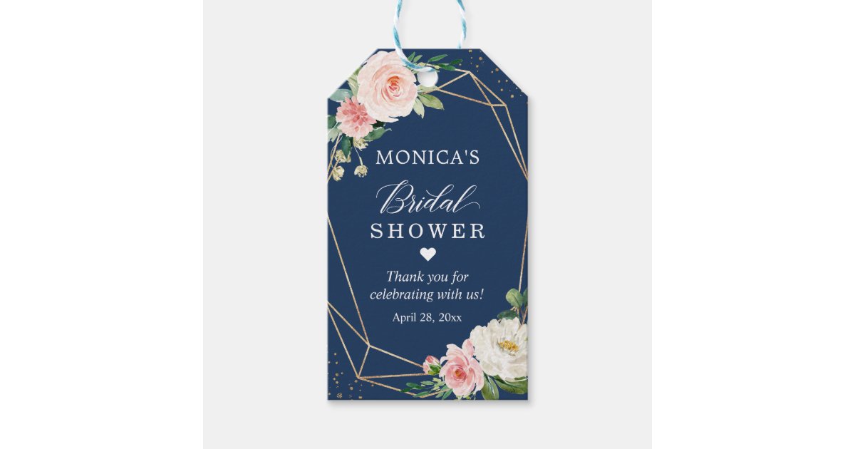 Navy Blue Blush Pink Floral Bridal Shower Favor Gift Tags | Zazzle