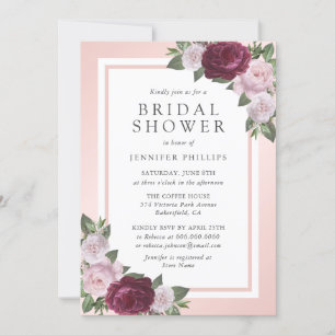 Navy Blue Blush Pink Floral Bridal Shower Invitation