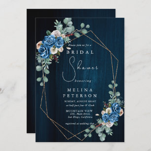 Navy Blue Blush Pink Floral Bridal Shower Invitation