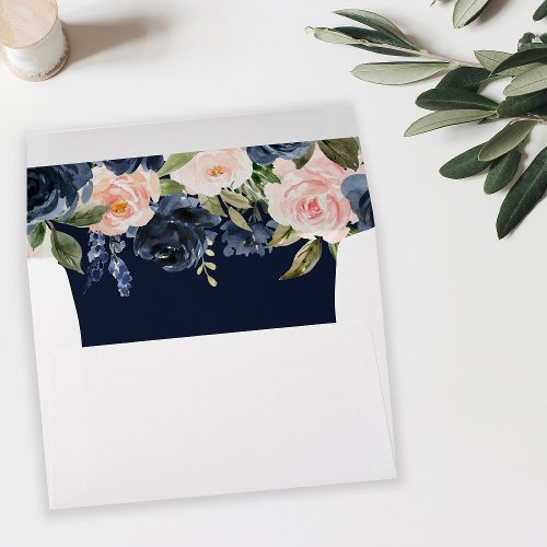 Navy Blue  Blush Pink Floral Envelope Fall