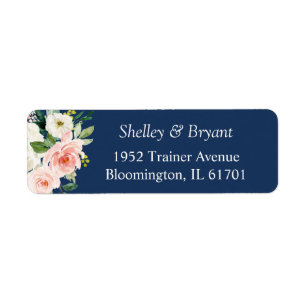 Navy Blue Blush Pink Floral Return Address Label