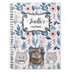 Navy Blue Blush PInk Floral Script Monogram Name