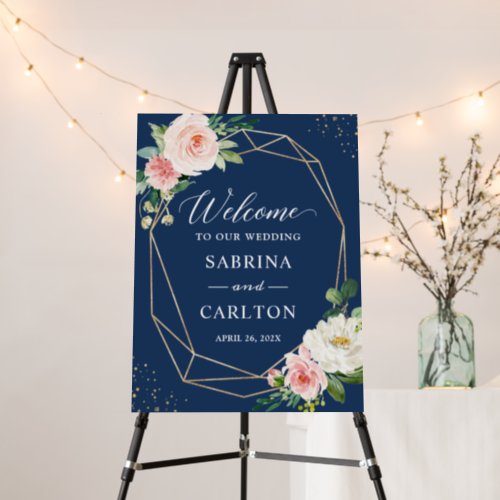 Navy Blue Blush Pink Floral Wedding Sign Foam