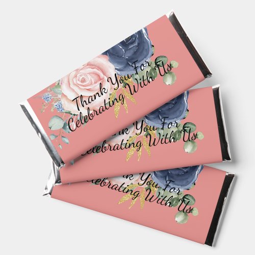 Navy blue blush pink florals candy wrapper label hershey bar favors