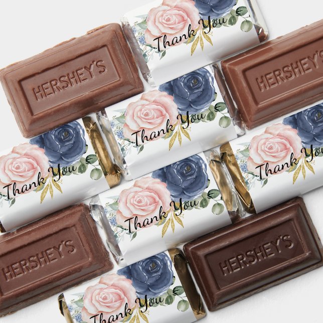 Navy blue blush pink florals candy wrapper labels hershey's miniatures (Creator Uploaded)