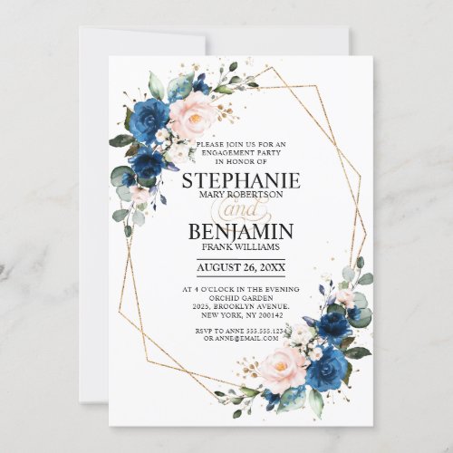 Navy Blue Blush Pink Geometric Engagement Party Invitation