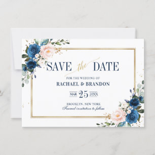 Navy Blue Blush Pink Geometric Save the date card