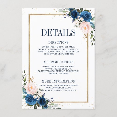 Navy Blue Blush Pink Geometric Wedding Details Enclosure Card